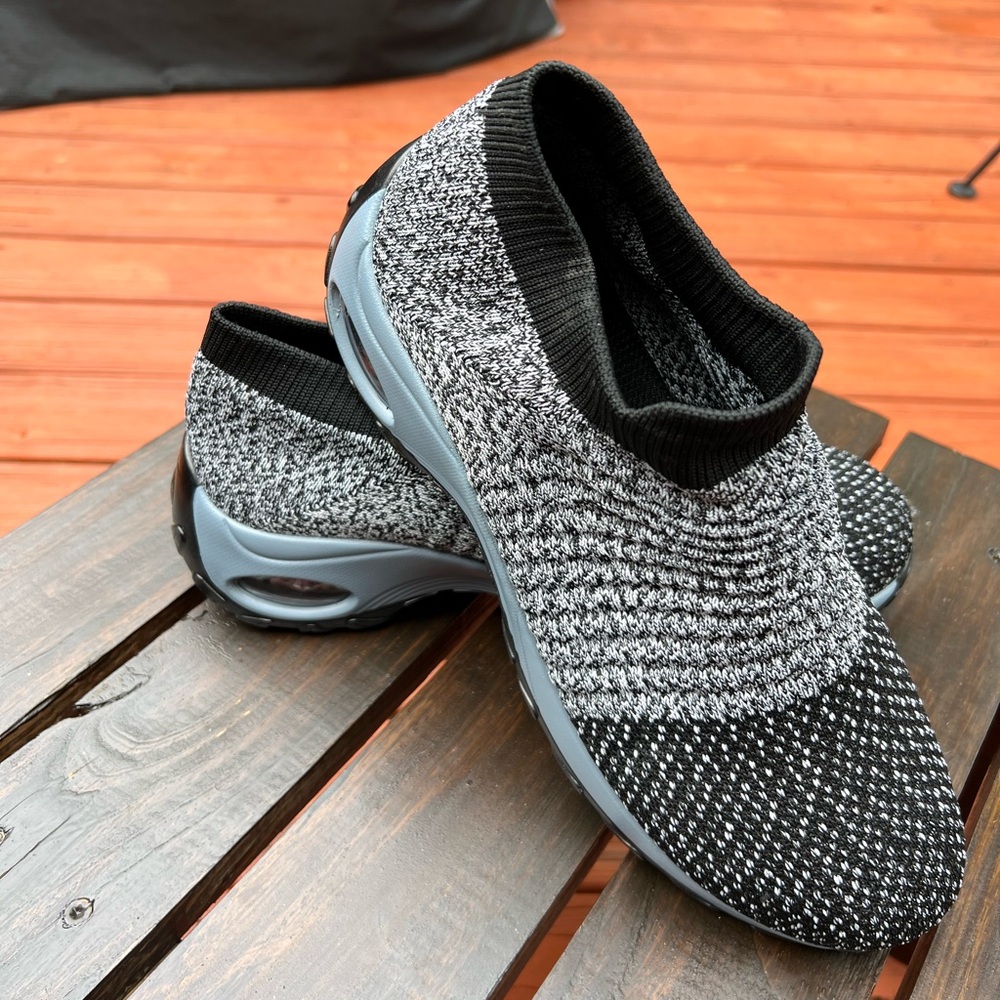 Women's Knit Black and Gray Slip-On Sneakers